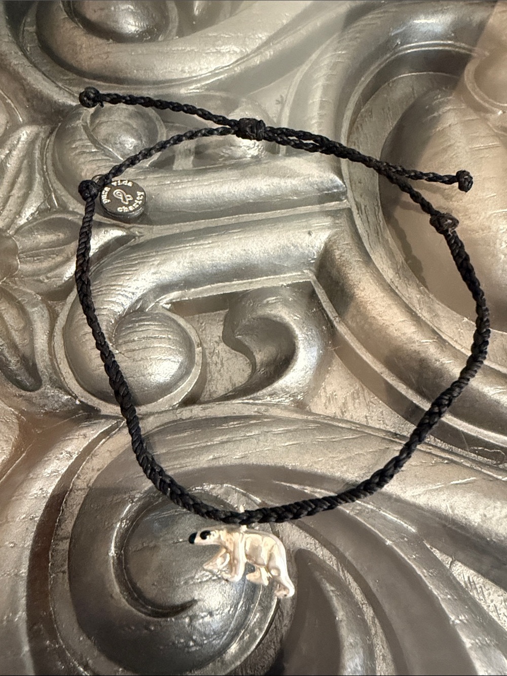 Pura Vida Black Braided Bracelet with Silver Polar Bear Charm
